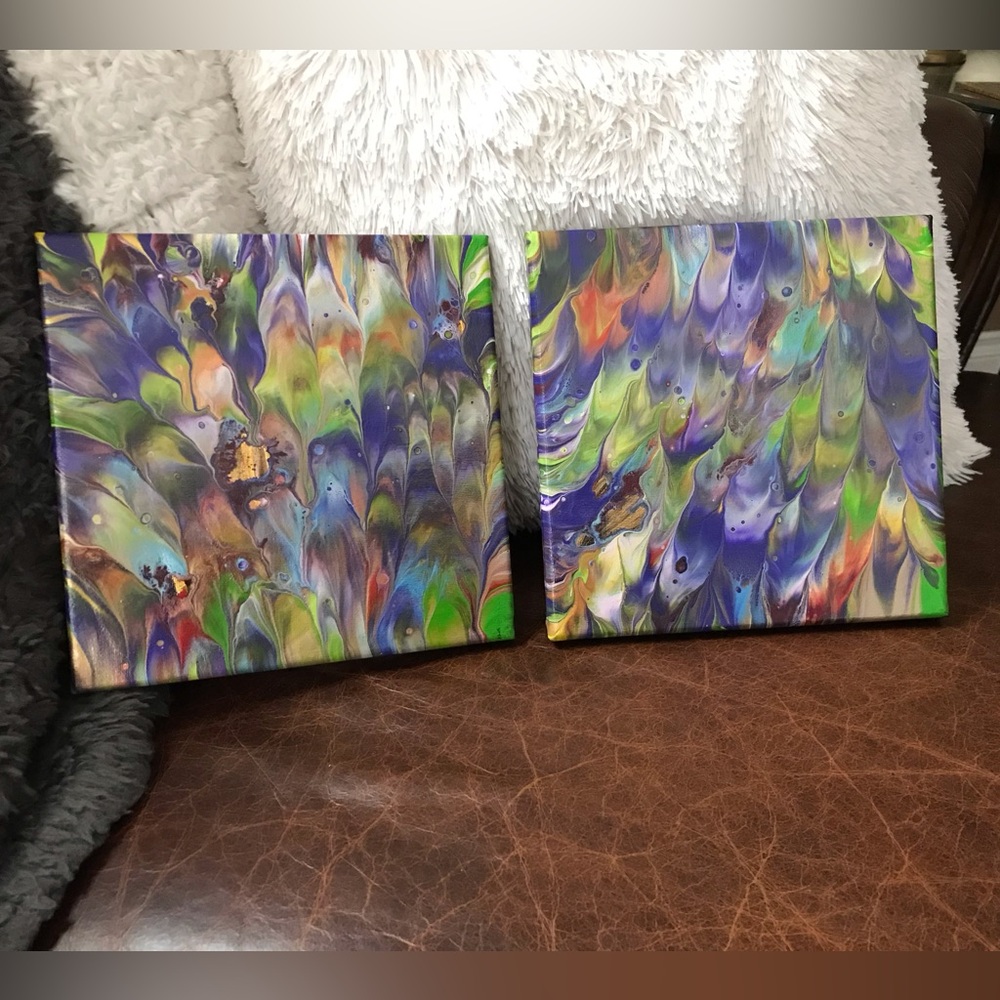 Hand crafted original two multicolor acrylic on canvas paintings - Picture 3 of 8